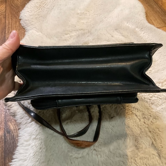 Vintage Bellerose Brown Croc Black Shoulder‎ Bag Purse Wallet Attached Leather - Picture 7 of 15